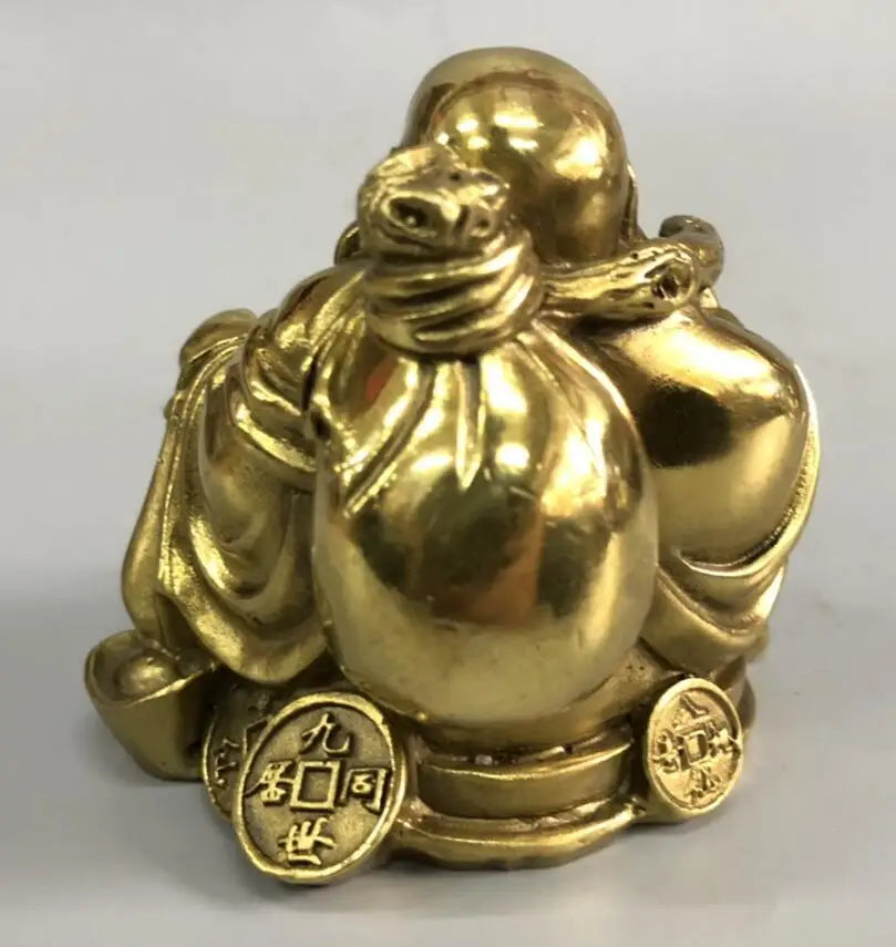 China brass cloth bag maitreya Buddha small crafts statue