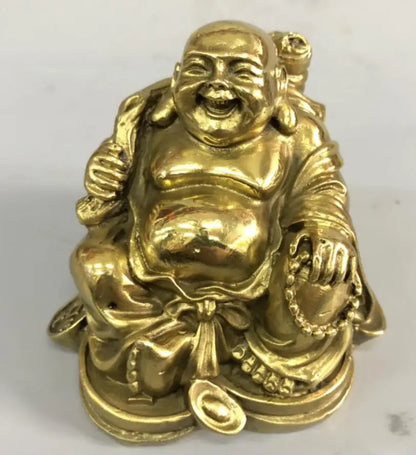 China brass cloth bag maitreya Buddha small crafts statue