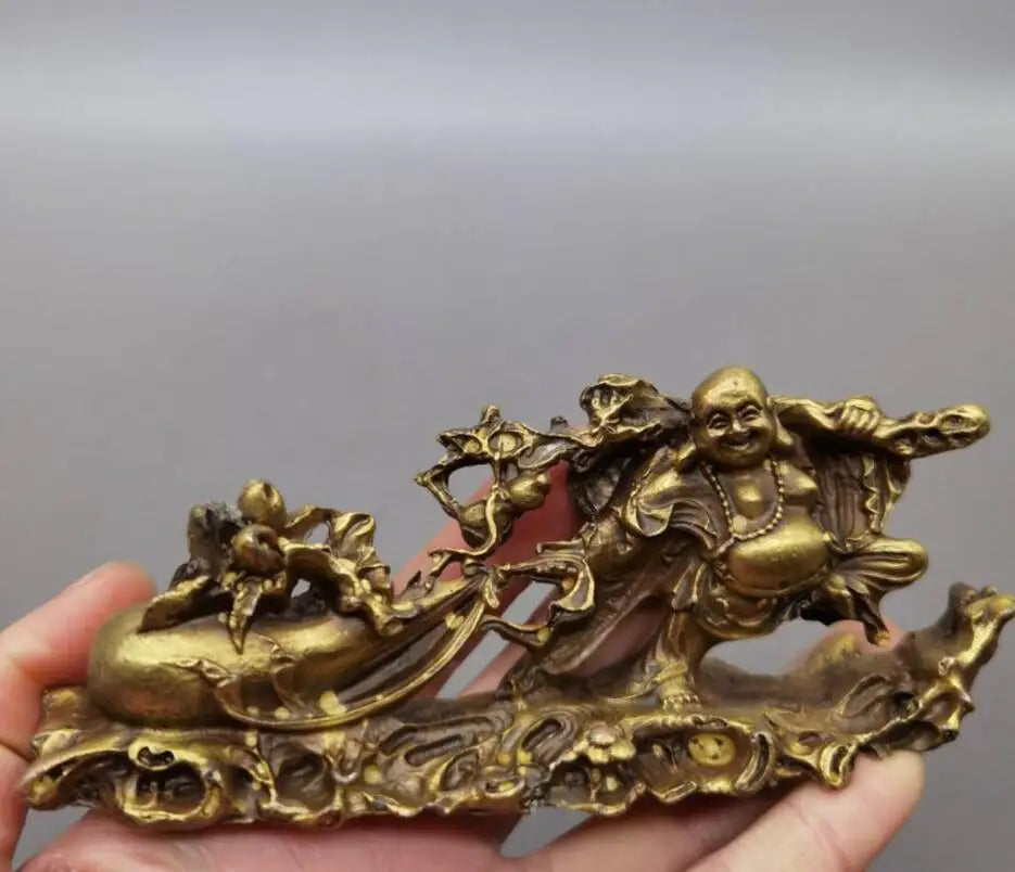 China brass cloth bag maitreya Buddha small crafts statue