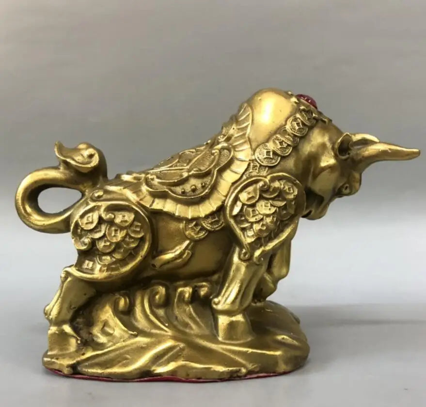 China brass coin cow wealth crafts statue