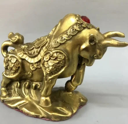 China brass coin cow wealth crafts statue