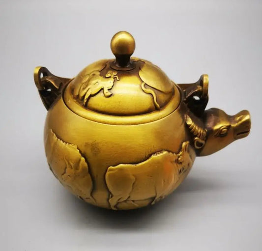 China brass cow shape teapot crafts statue