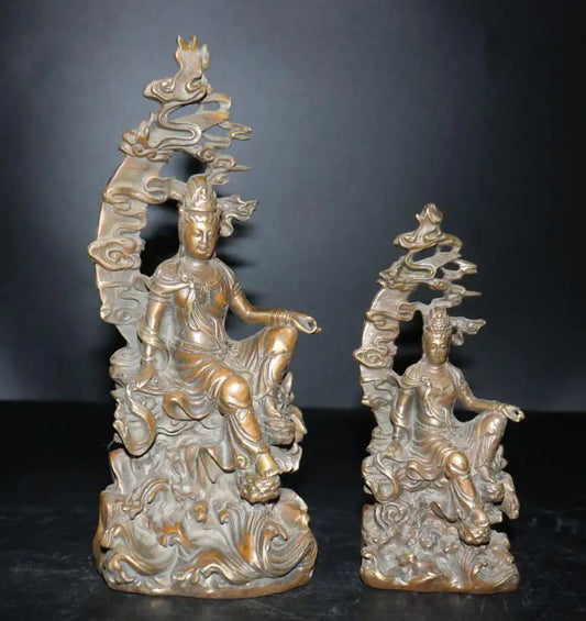 China brass crescent Clouds  Goddess of mercy crafts statue