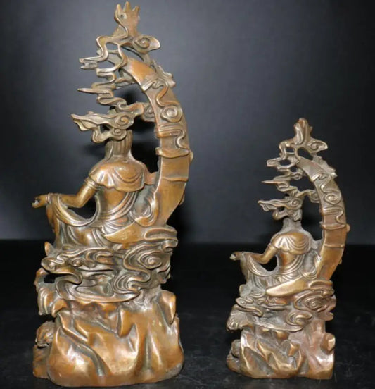 China brass crescent Clouds  Goddess of mercy crafts statue