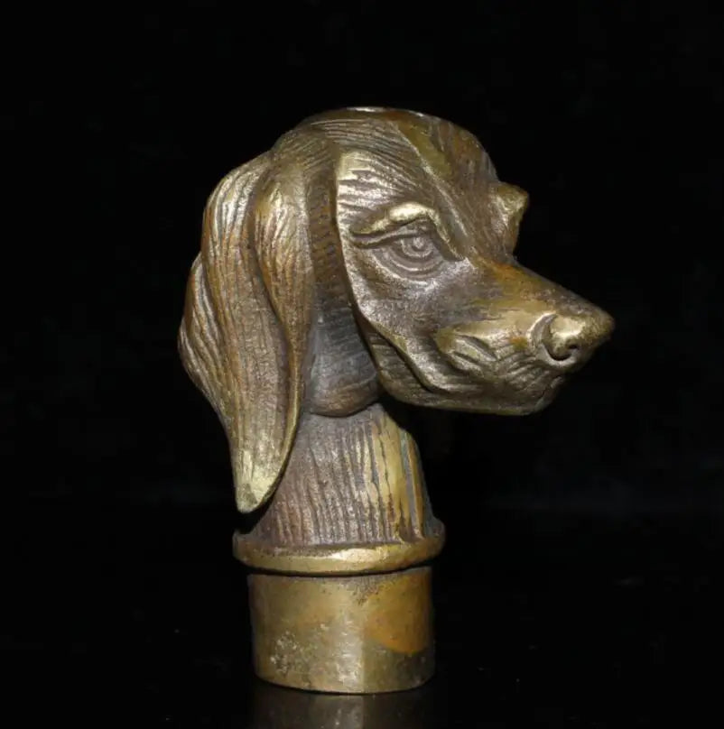 China brass dog head crutch head crafts statue