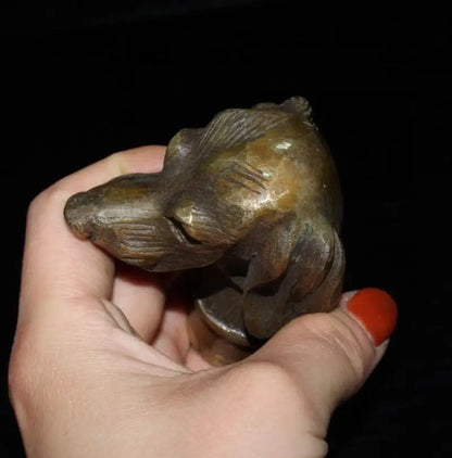 China brass dog head crutch head crafts statue