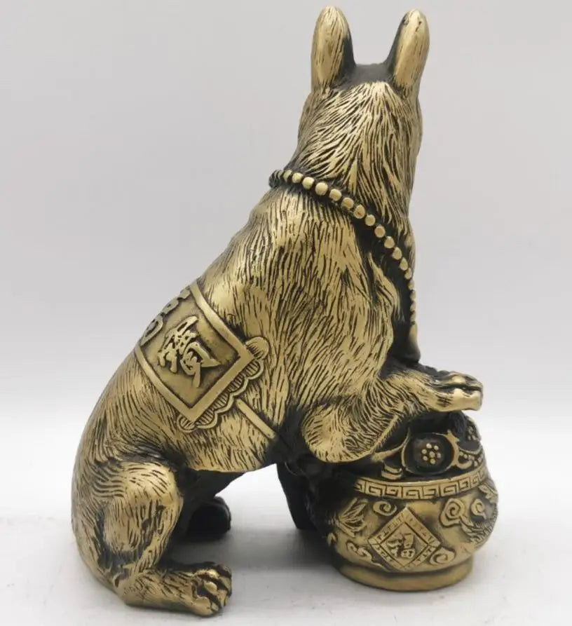 China brass dog hug money wealth crafts statue