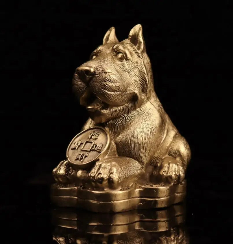 China brass dog wealth crafts statue