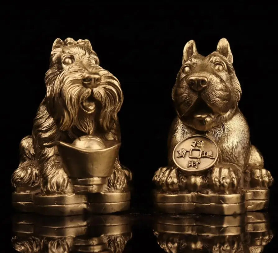 China brass dog wealth crafts statue