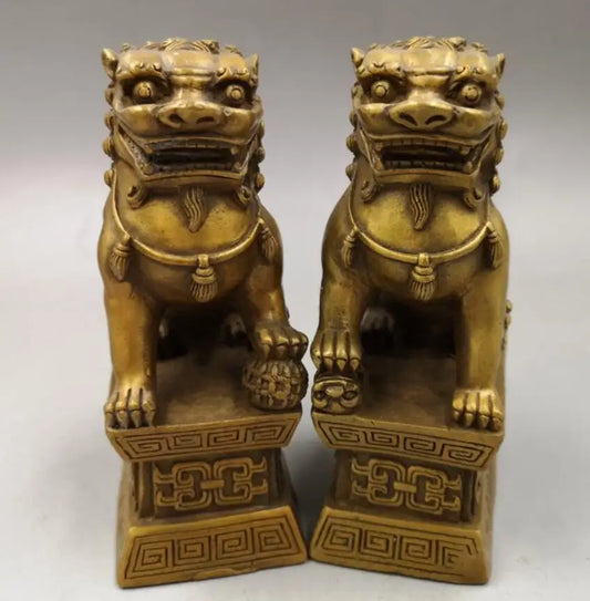 China brass door lion crafts statue A pair