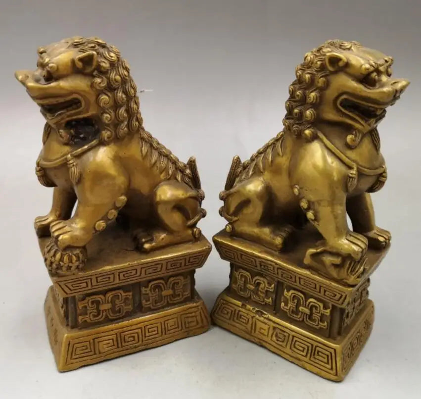 China brass door lion crafts statue A pair