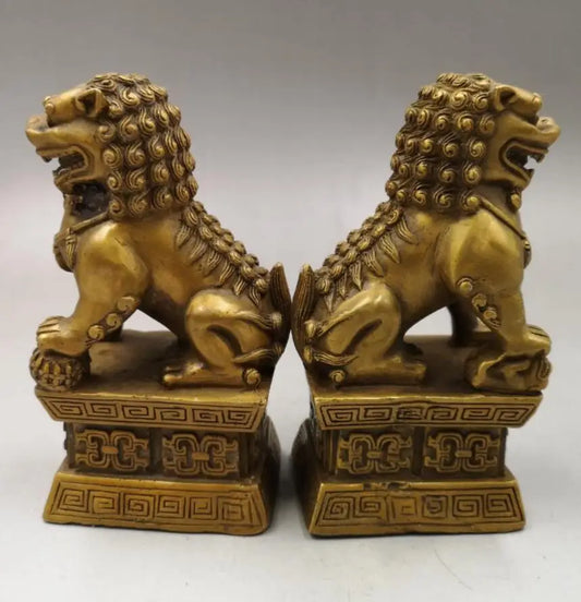 China brass door lion crafts statue A pair