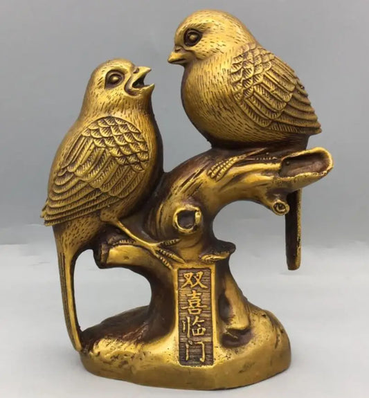 China brass double Magpie crafts statue