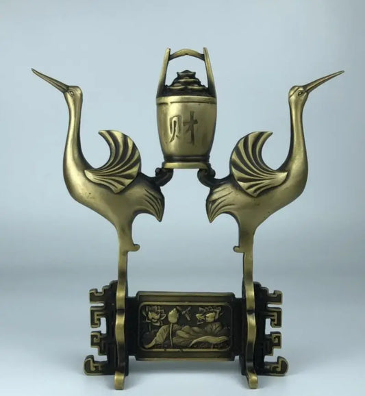 China brass double crane crafts statue
