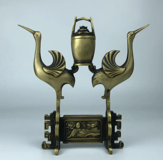 China brass double crane crafts statue