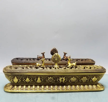 China brass double deer Tibetan Incense burner crafts statue