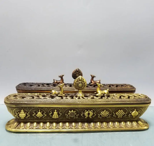 China brass double deer Tibetan Incense burner crafts statue