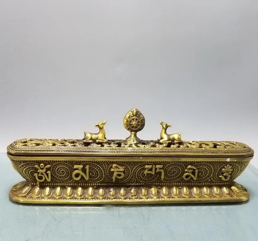 China brass double deer Tibetan Incense burner crafts statue