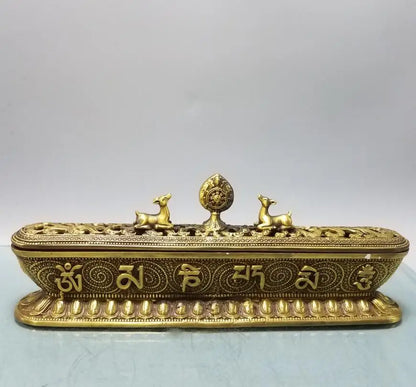 China brass double deer Tibetan Incense burner crafts statue