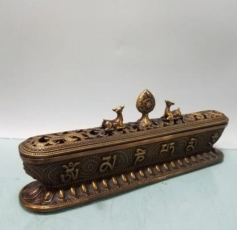 China brass double deer Tibetan Incense burner crafts statue