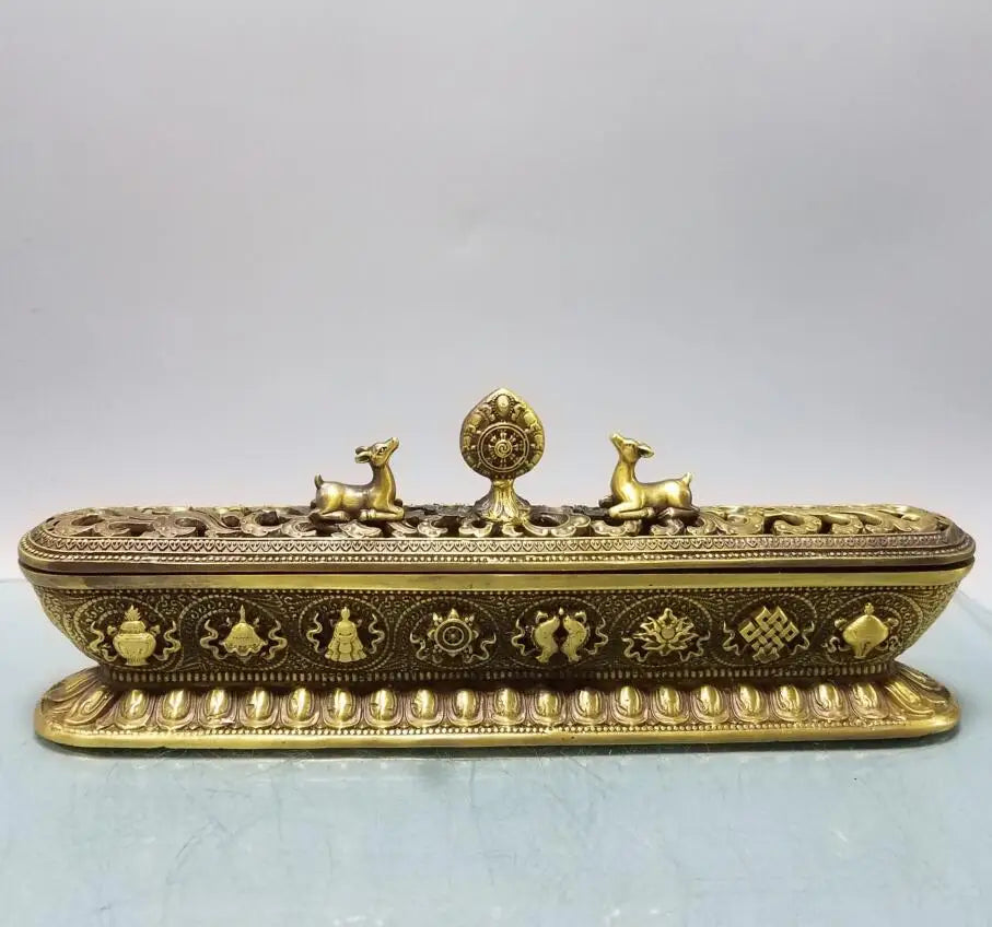 China brass double deer Tibetan Incense burner crafts statue
