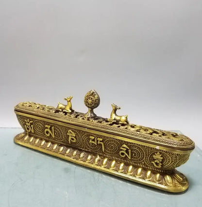 China brass double deer Tibetan Incense burner crafts statue