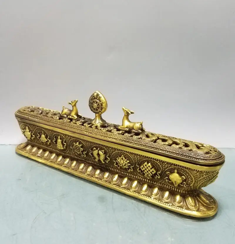 China brass double deer Tibetan Incense burner crafts statue