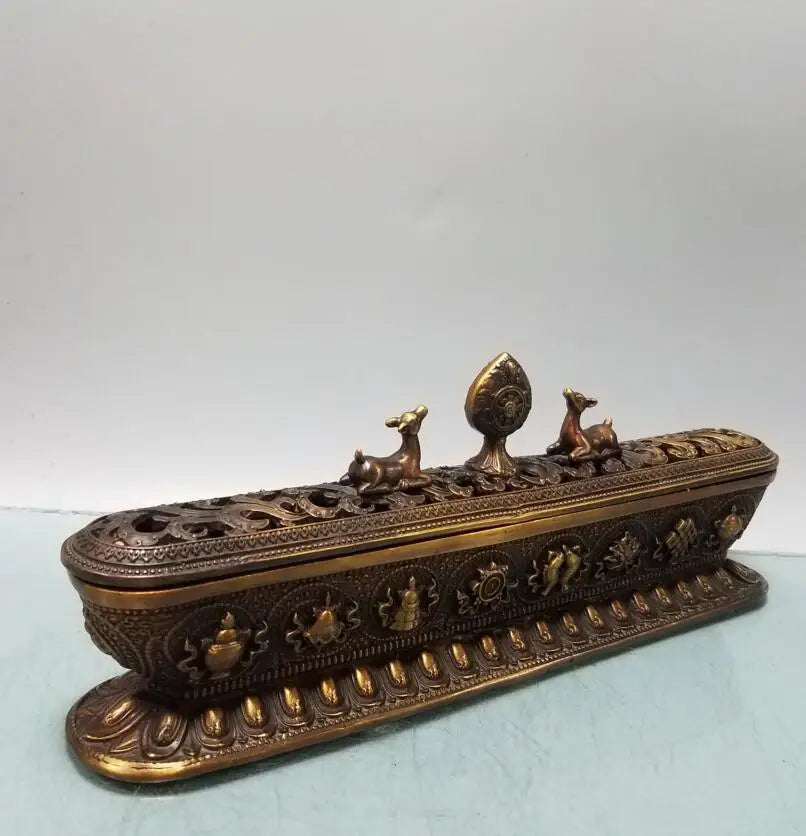 China brass double deer Tibetan Incense burner crafts statue