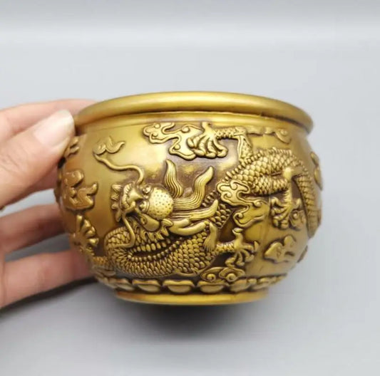 China brass double dragon cylinder crafts statue