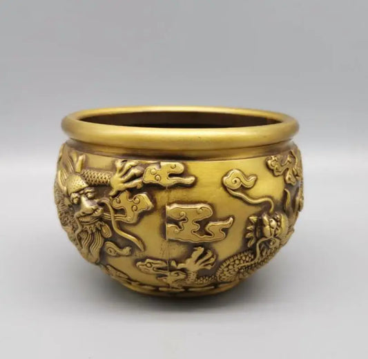 China brass double dragon cylinder crafts statue