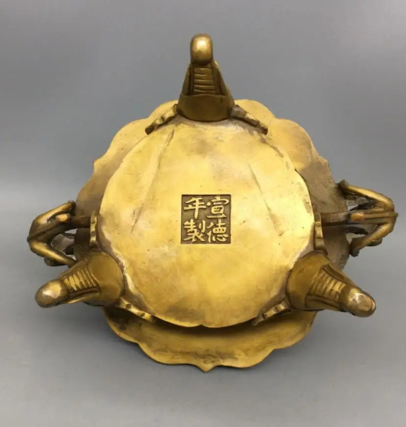 China brass double dragon ear Incense burner crafts statue