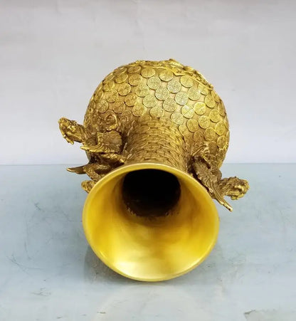 China brass double dragon ear vase crafts statue