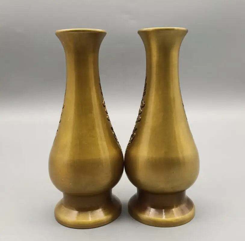 China brass double dragon play bead vase crafts statue A pair