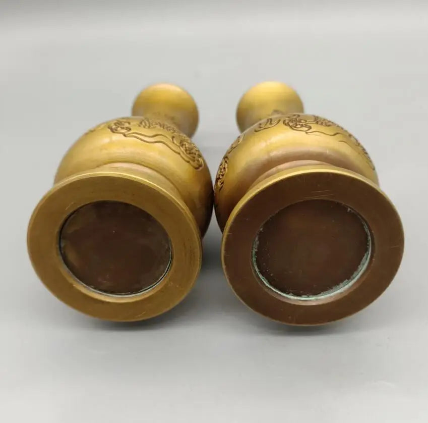 China brass double dragon play bead vase crafts statue A pair