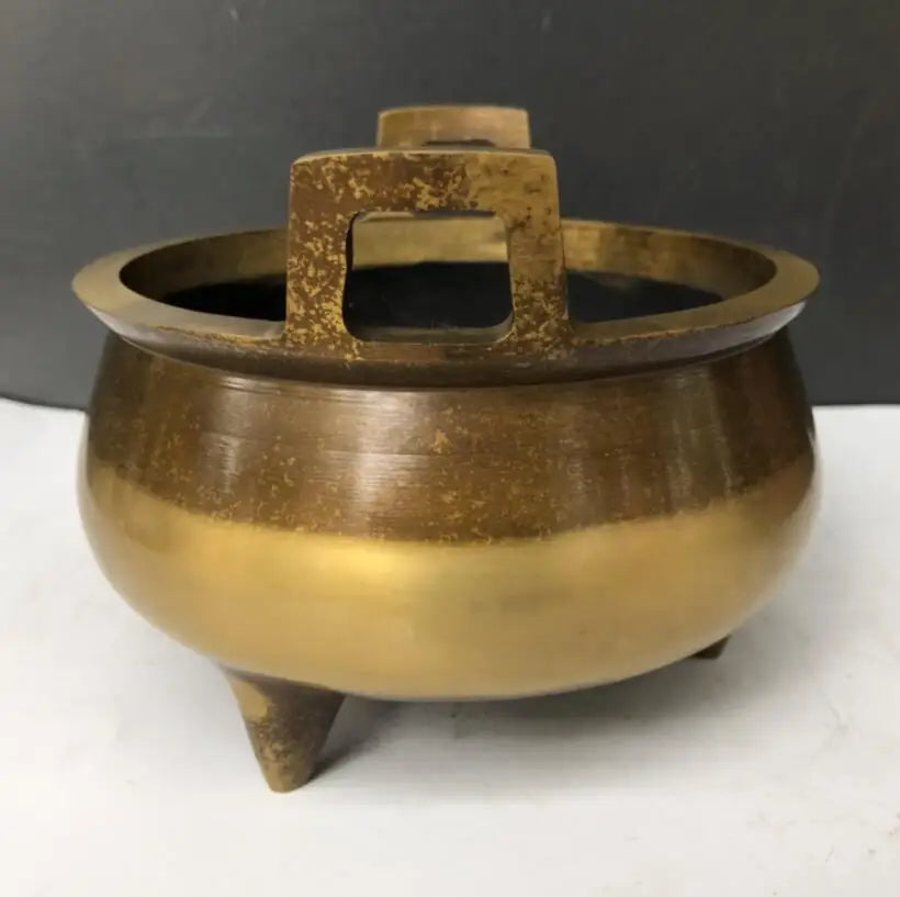China brass double ear incense burner crafts statue