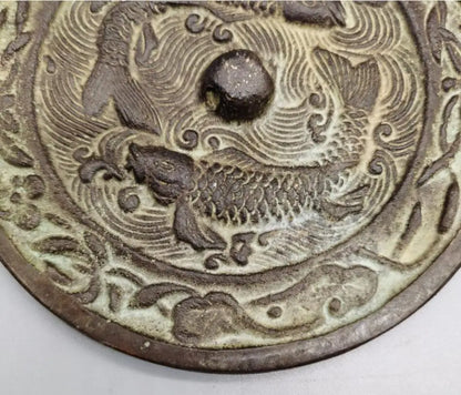 China brass double fish Bronze mirror crafts statue