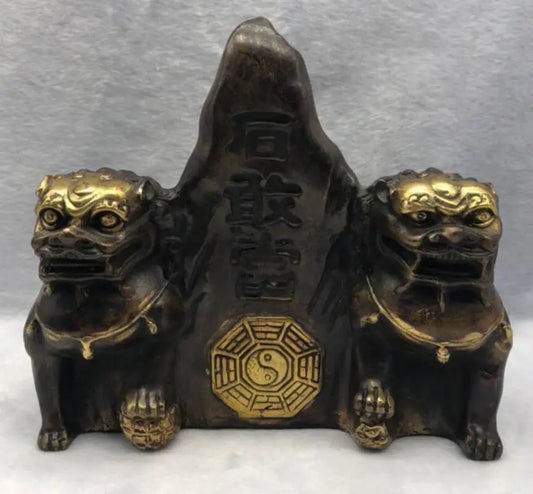 China brass double lion crafts statue