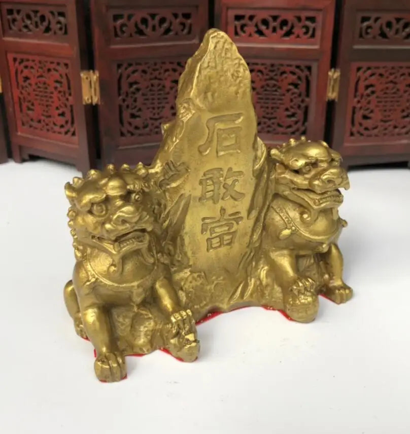China brass double lion crafts statue