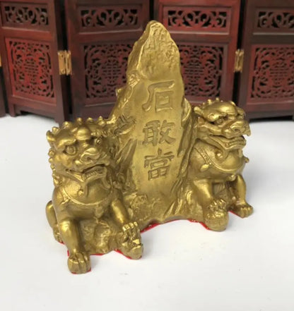 China brass double lion crafts statue