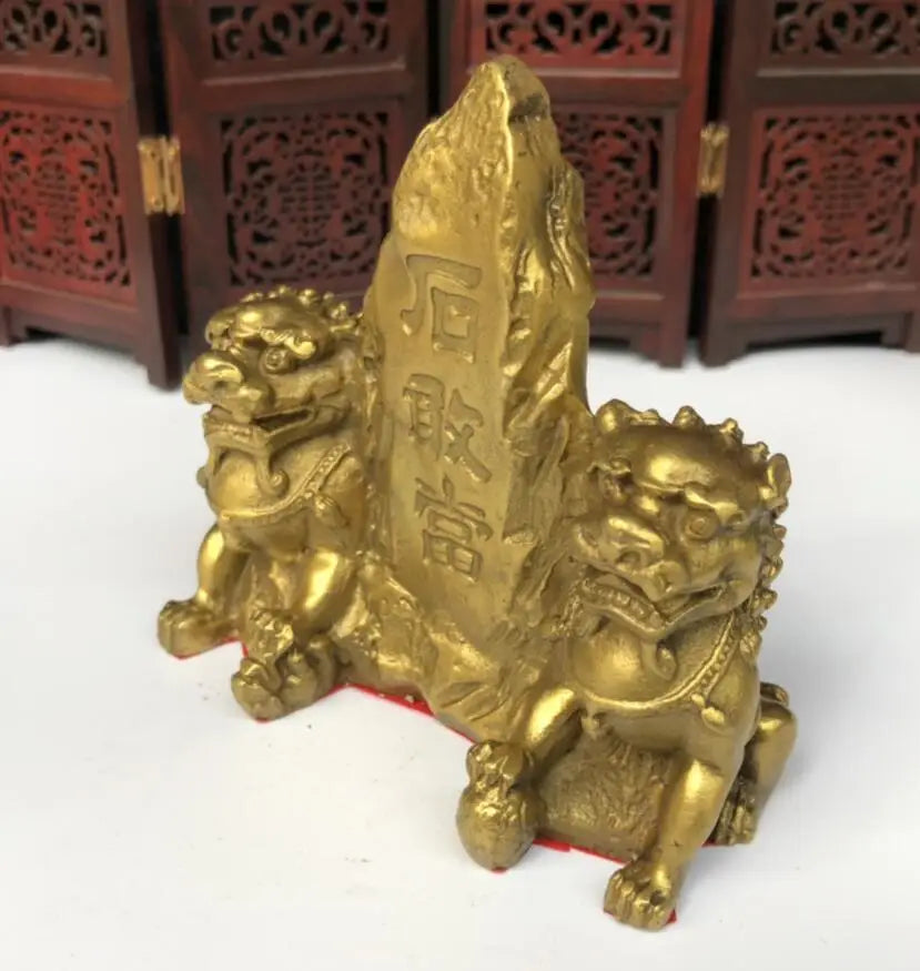 China brass double lion crafts statue