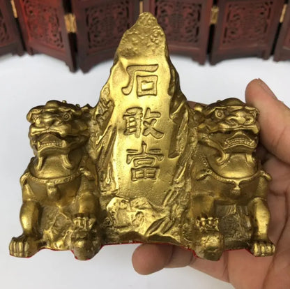 China brass double lion crafts statue