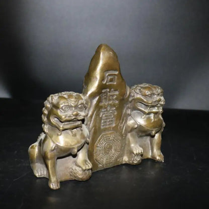 China brass double lion crafts statue
