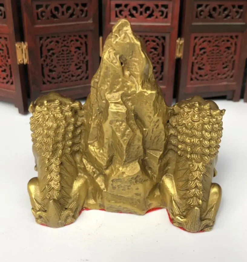 China brass double lion crafts statue
