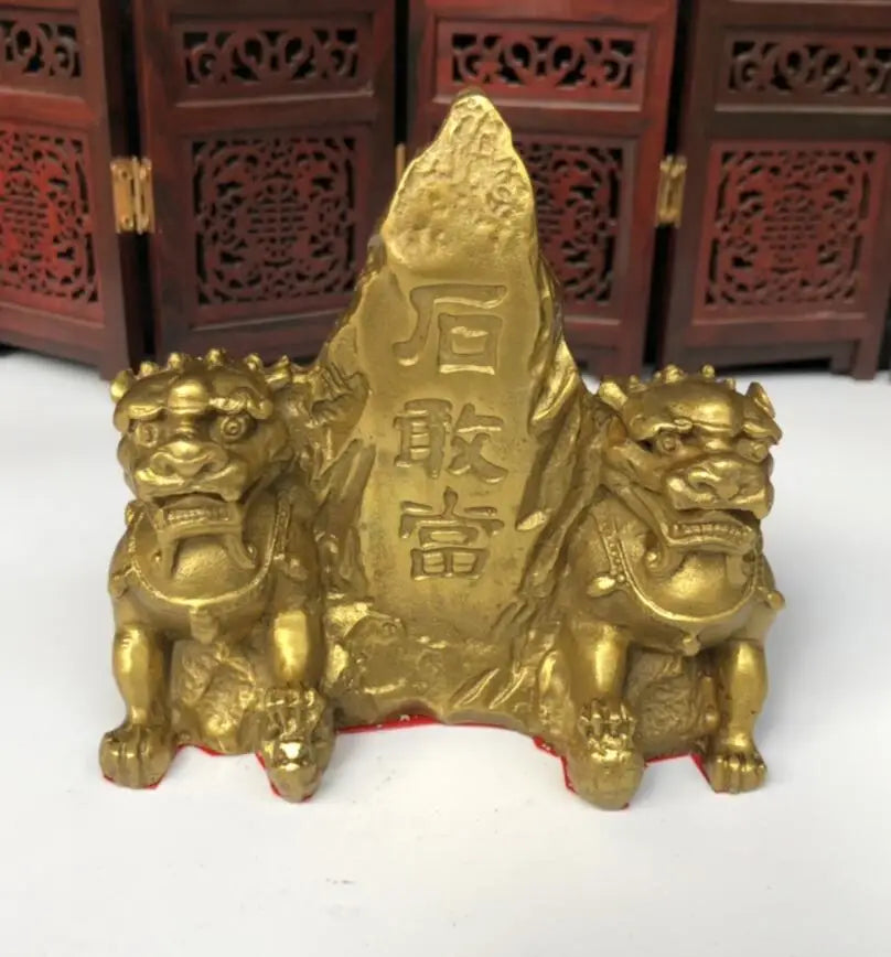China brass double lion crafts statue