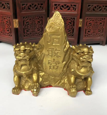 China brass double lion crafts statue