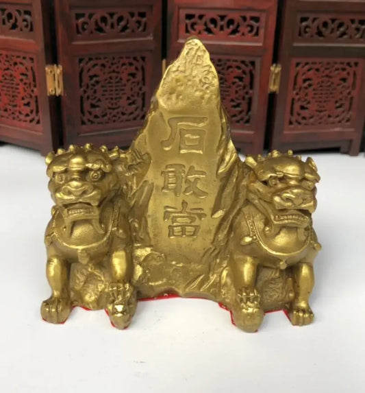 China brass double lion crafts statue
