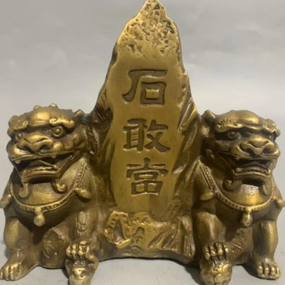 China brass double lion small crafts statue