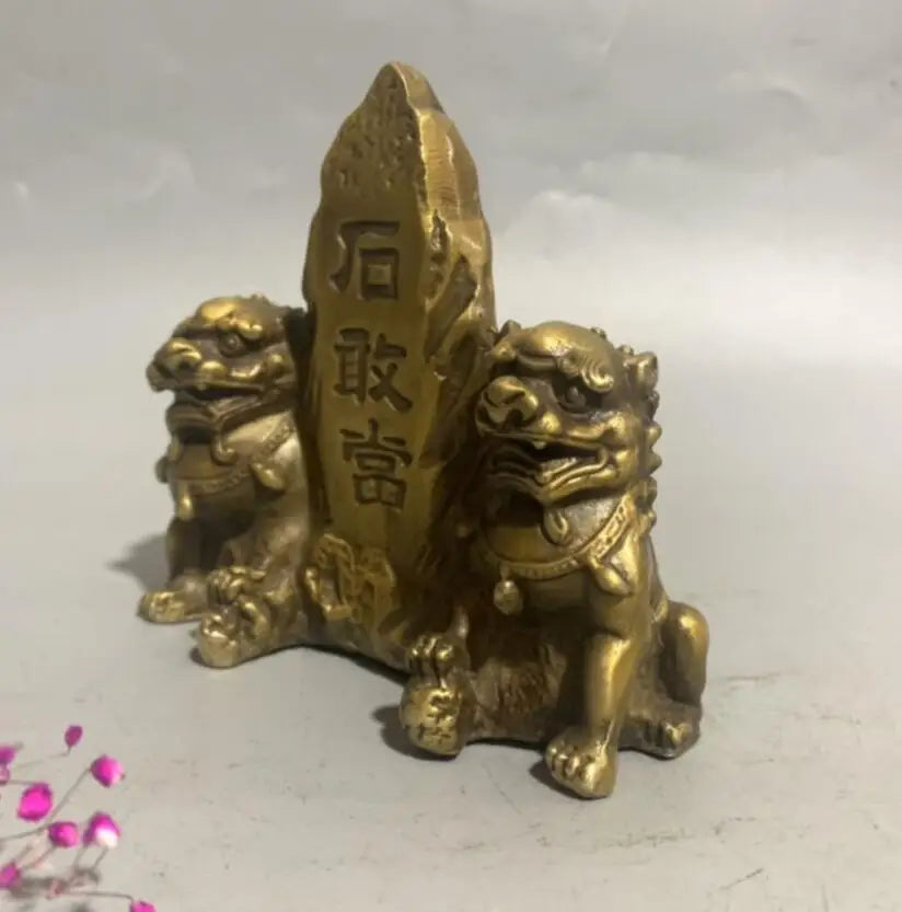 China brass double lion small crafts statue