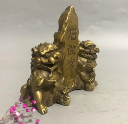 China brass double lion small crafts statue