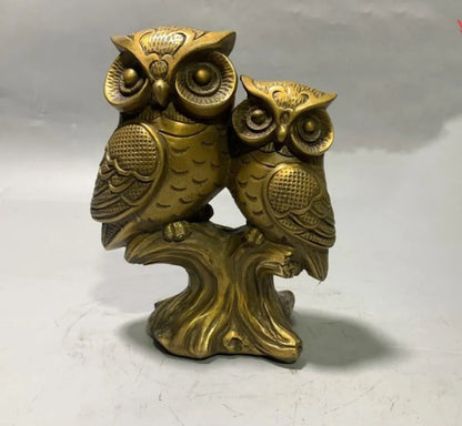 China brass double owl crafts statue